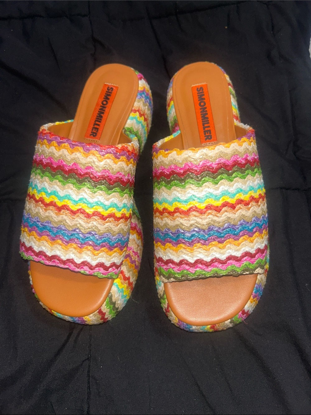 Simon Miller Multicolor Woven Slide Sandals with Orange Footbed